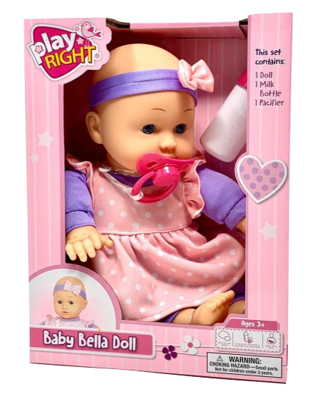 Baby Bella Play Right Doll in Box / Pink Dress 12 Inch