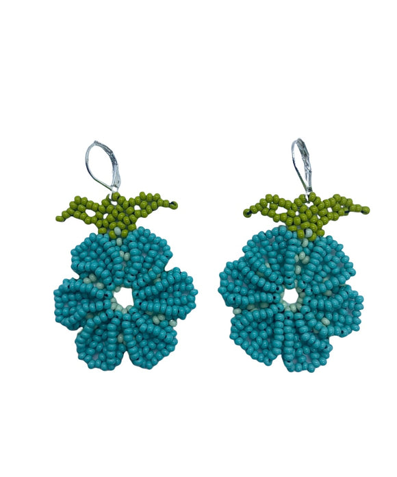 Flower Drop Earrings (Turquoise/Green)