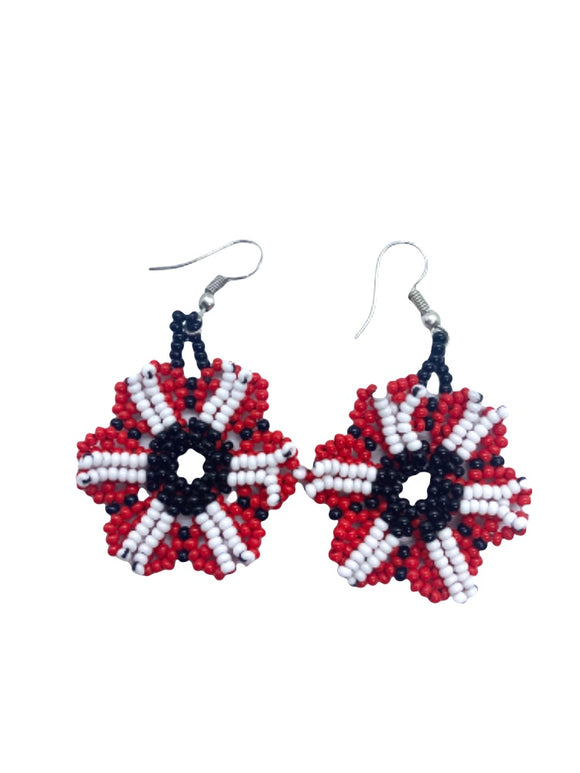 Flower Drop Earrings (Red/Black)