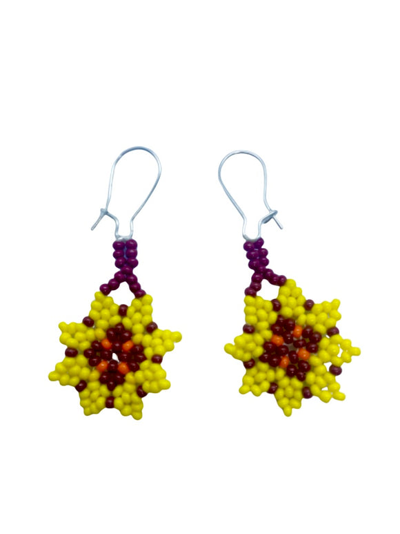 Flower Drop Earrings (Yellow-Wine)