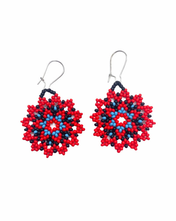 Flower Drop Earrings (Red-Black-Sky Blue)