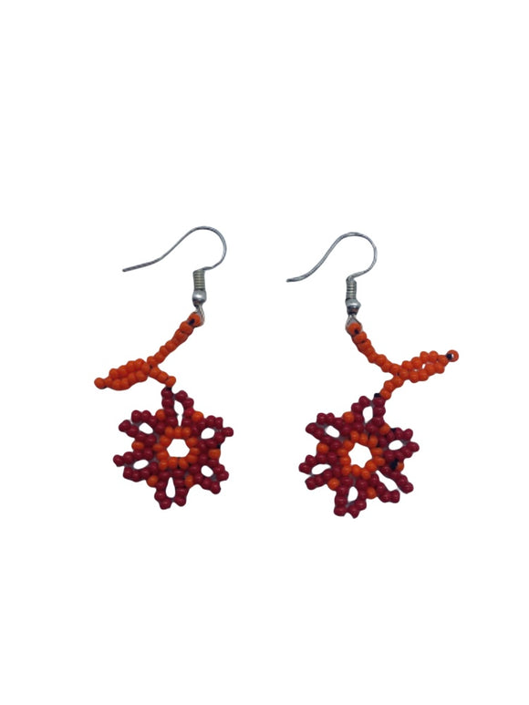 Flower Drop Earrings (Orange/Red)