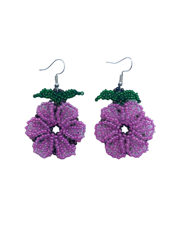 Flower Leaf Drop Earrings (Purple/Green, Black)